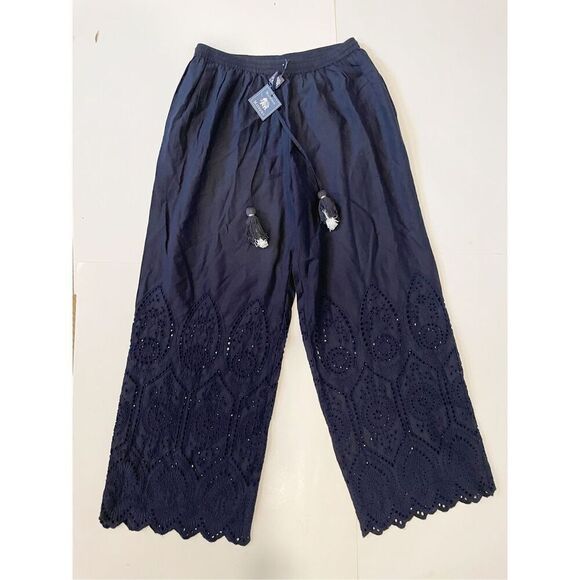 NWT Madison Mathews Wide Leg Eyelet Pant 100% Cotton XL Pull On - Picture 1 of 5